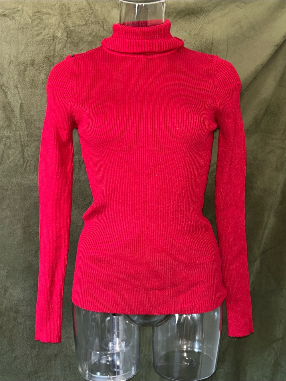 Women’s Red Ribbed Turtleneck Sweater - Slim Fit